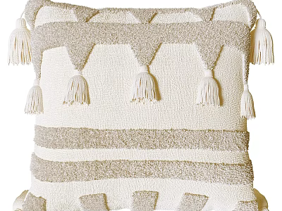 Beige and White Striped Pillow With Knitted Texture and Tassel Accents for Home Decor 3d model