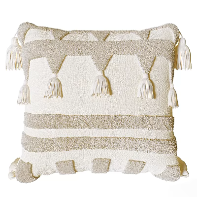 Beige and White Striped Pillow With Knitted Texture and Tassel Accents for Home Decor 3d model