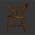 Traditional Wooden Armchair with Carved Back Curved Arms and Woven Seat