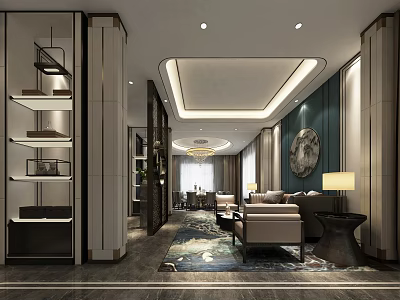 Modern Office Reception Area With Sofa Coffee Table And Decorative Painting 3d model