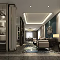 Modern Office Reception Area With Sofa Coffee Table And Decorative Painting
