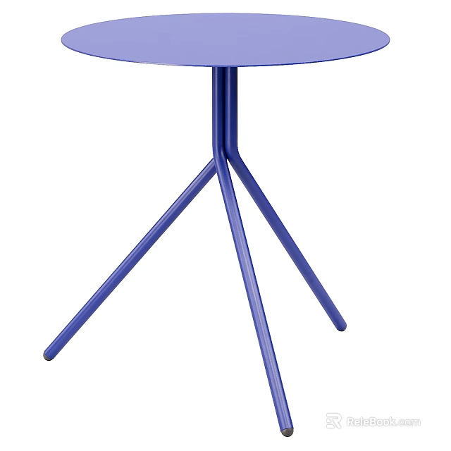 Blue Coffee Table with Round Top and Three Metal Legs Design 3d model