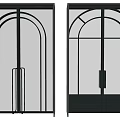 Modern Black Frame Sliding Doors With Arched Design Frosted Glass And Grid Pattern For Interior