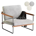 Gray Leisure Chair With Wooden Armrests Metal Frame Draped Blanket And Round Decor