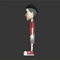 3D Animated Character Wearing Red T-shirt Gray Shorts And White Red Shoes Against Gray Background