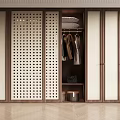 Modern Wooden Wardrobe with Sliding Doors Perforated Panel and Clothing Racks
