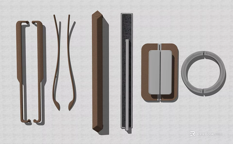 Various Modern Door Handles In Wooden And Metal Designs For Home Furniture 3d model 