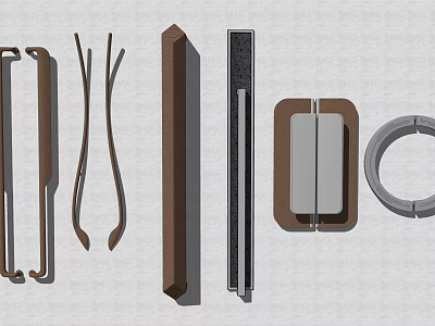 Various Modern Door Handles In Wooden And Metal Designs For Home Furniture 3d model