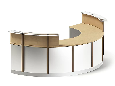 Modern Curved Reception Desk With Wooden Countertop And White Cabinetry 3d model