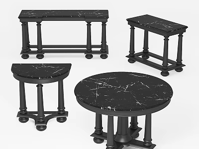 Elegant Black Marble Tables With Column Legs And Various Shapes 3d model