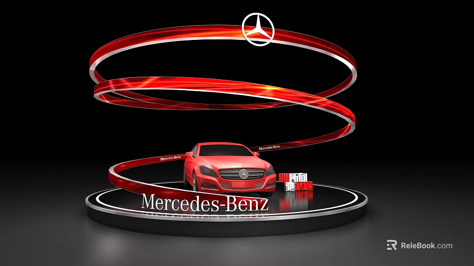 Showcase Shelf Displaying Mercedes-Benz Car With Red Spiral Decoration And Display Boxes 3d model 