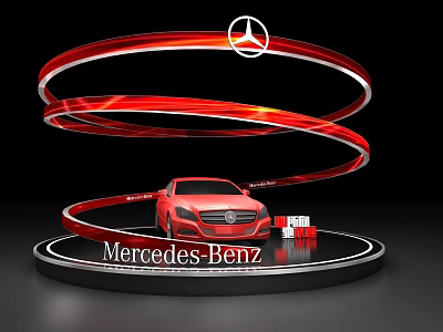 Showcase Shelf Displaying Mercedes-Benz Car With Red Spiral Decoration And Display Boxes 3d model
