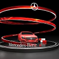 Showcase Shelf Displaying Mercedes-Benz Car With Red Spiral Decoration And Display Boxes