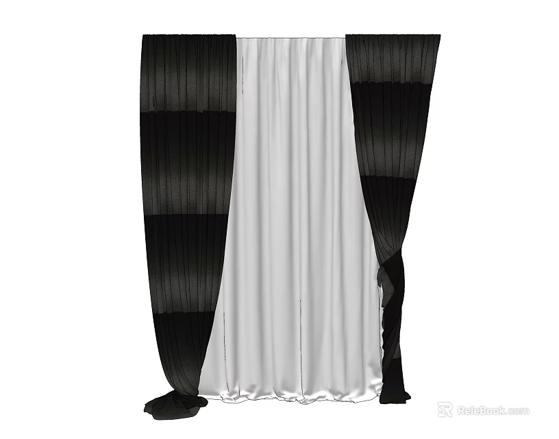 Black and White Window Curtains With Modern Pleated Design For Home Decor 3d model 