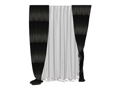 Black and White Window Curtains With Modern Pleated Design For Home Decor 3d model