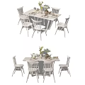 Modern White Dining Table Set With Six Chairs And Decorative Flowers Tableware 3d model