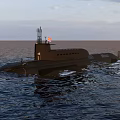 Military Submarine Vessel Navigating Open Ocean Waters With Command Tower And Calm Surface