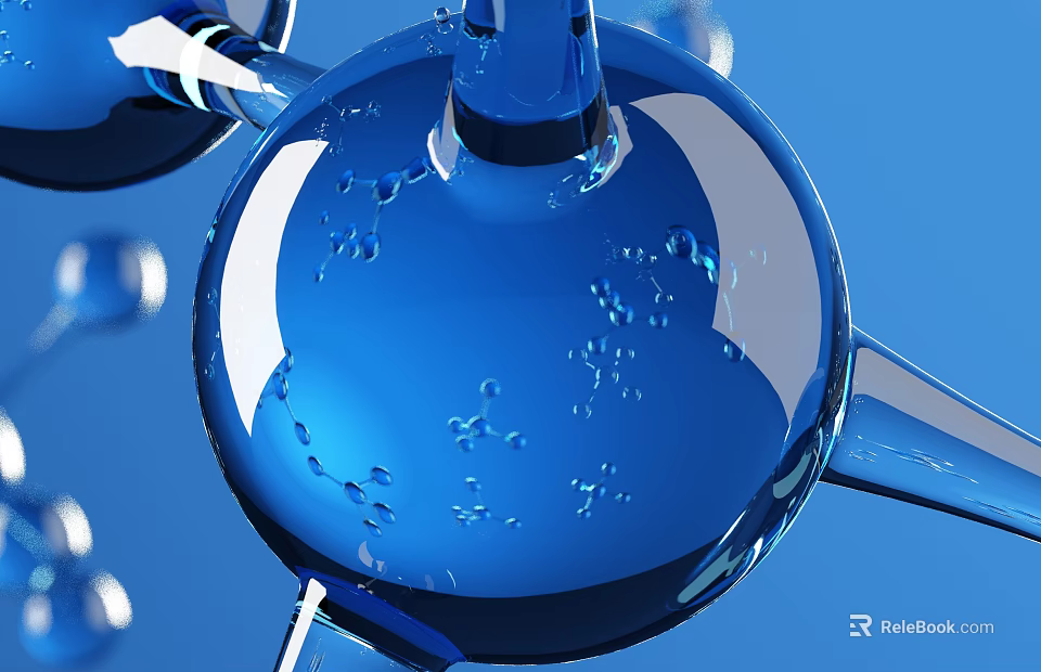 Blue Glass Medical Equipment Flasks With Water Droplets In Scientific Laboratory 3d model 