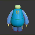 Blue Baymax Character With Golden Logo Standing In Studio Lighting 3d model