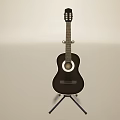 Black Acoustic Guitar With Tripod Stand And Art Supplies On Light Background