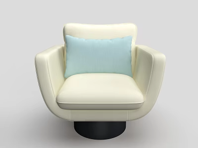 Cream White Single Sofa With Light Blue Cushion And Black Swivel Base 3d model