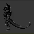 Fantasy Armored Creature With Metallic Wings And Detailed Dark Armor Design