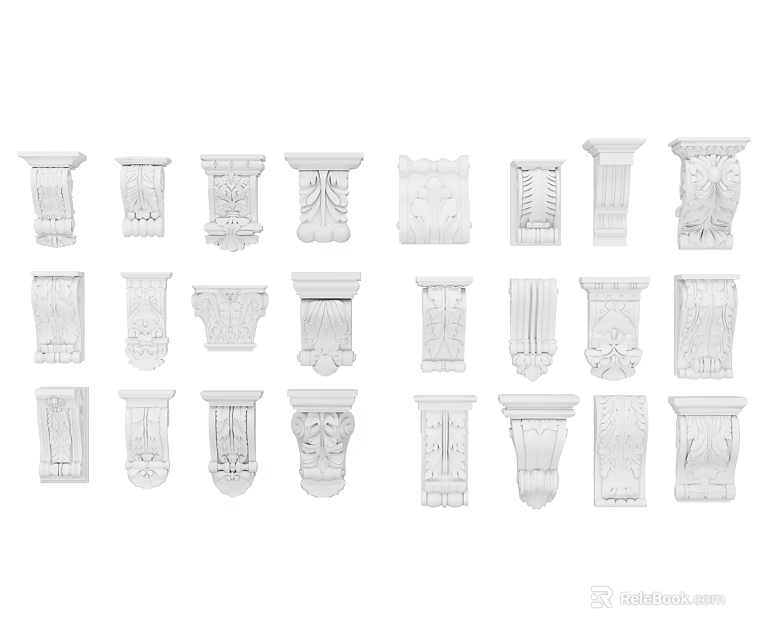 Column Capitals With Various Architectural Designs And Decorative Styles 3d model
