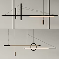 Modern Geometric Chandelier With Linear Black Frame And Hanging Circular Ring Design 3d model