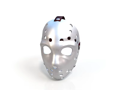Hockey Style Shiny Silver Perforated Mask With Black Adjustable Strap For Home Use 3d model