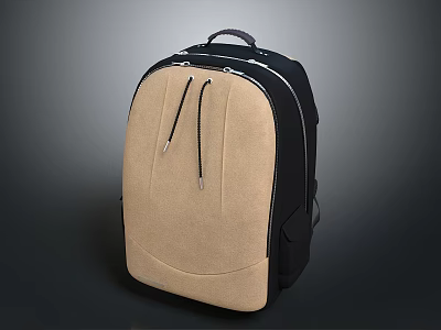 Modern Beige And Black Backpack With Fabric Material And Zipper Details 3d model