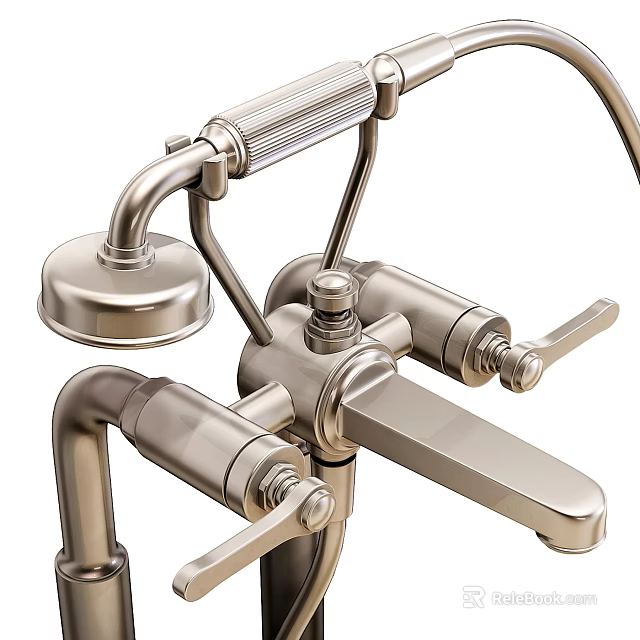 Modern Stainless Steel Faucet With Double Handle Spout And Control Knob Design 3d model 