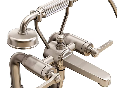 Modern Stainless Steel Faucet With Double Handle Spout And Control Knob Design 3d model