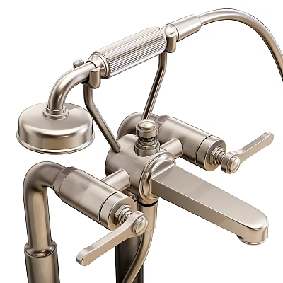 Modern Stainless Steel Faucet With Double Handle Spout And Control Knob Design 3d model