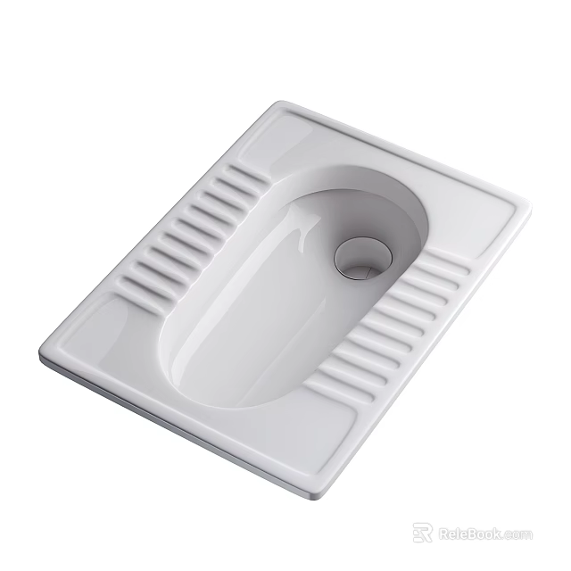 White Squat Toilet with Smooth Surface and Modern Side Steps Design 3d model
