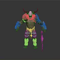 Horned Demon Warrior Character With Muscular Body Spiked Armor And Sharp Sword