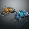 Two Futuristic Sci Fi Weapons With Complex Structure And Glowing Components
