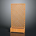 Bamboo Room Divider With Lattice Pattern And Bottom Storage Cabinet 3d model