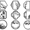 Traditional Chinese Lattice Windows With Various Shapes And Floral Bamboo Plum Patterns