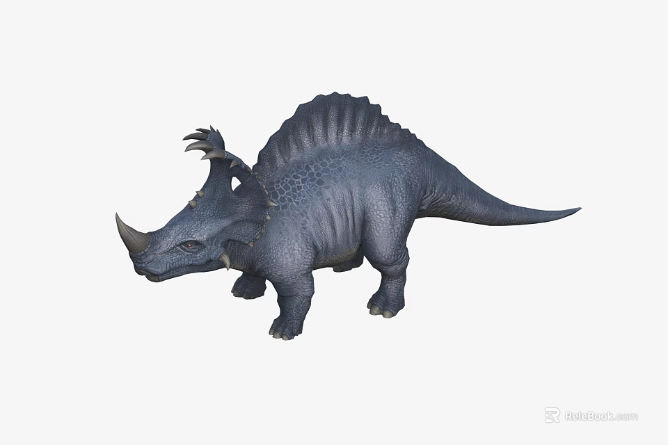 Dark Blue Dinosaur Model With Frilled Back And Horned Head Design 3d model 