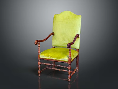 Elegant Green Velvet Lounge Chair With Wooden Arms And Vintage Design 3d model