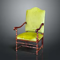 Elegant Green Velvet Lounge Chair With Wooden Arms And Vintage Design