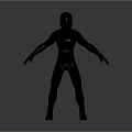 Futuristic Cybernetic Character In Sleek Black Suit With Neon Blue Glowing Lines