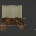 Vintage Wooden Wagon With Woven Beige Canopy Brown Wheels and Hitch Poles Design