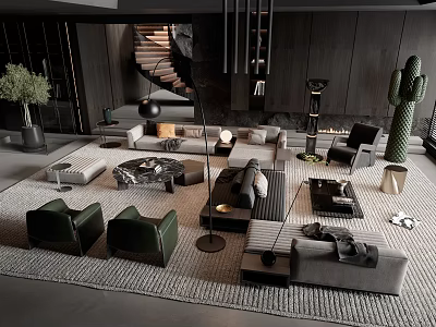 Modern Sofa And Coffee Table Set With Multiple Seating Area Rug And Accent Furniture 3d model