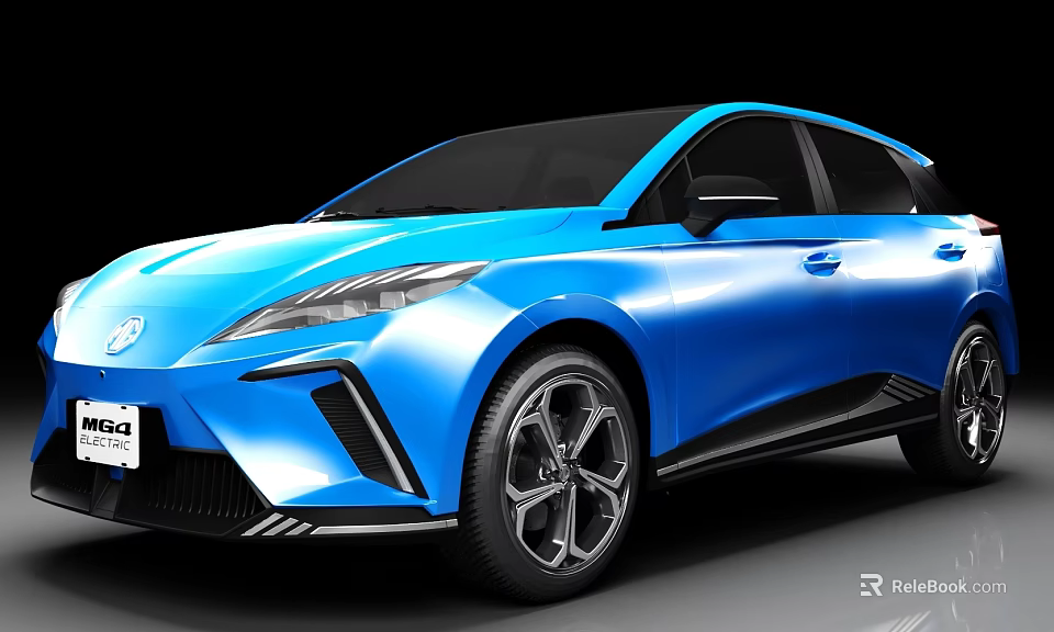 Blue Modern Electric Car With Sleek Front Design And Alloy Wheels 3d model 