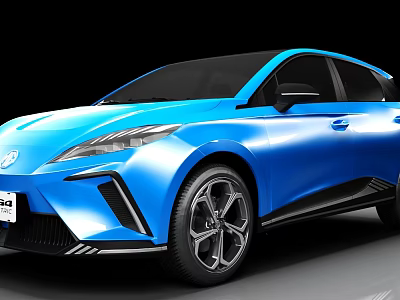 Blue Modern Electric Car With Sleek Front Design And Alloy Wheels 3d model