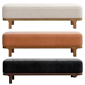 Stylish Beige Black Orange Benches With Shearling Leather Upholstery And Wooden Legs