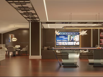 Modern Billiard Room Interior With Luxury Pool Table And Lounge Seating Area 3d model