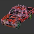 Old Red Pickup Truck With Worn Body And Roof Lights On Dark Background