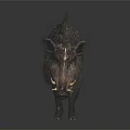 Wild Boar With Thick Mane And Sharp Tusks Standing On Dark Reflective Surface 3d model